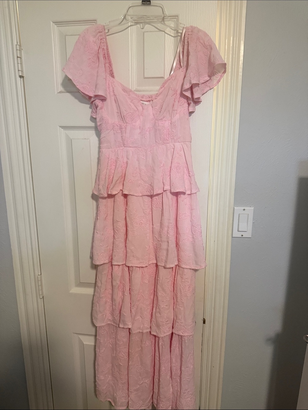 Altar'd State Pink Tiered Ruffle Maxi Dress